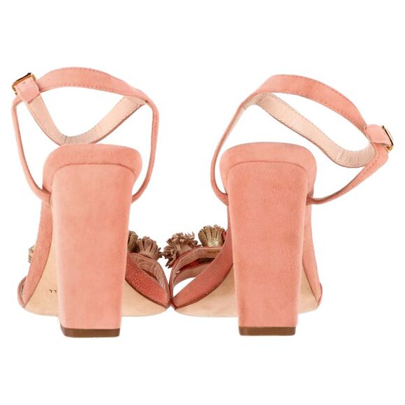 Loeffler Randall Tassel-Embellished Sandal Heels in Peach Suede